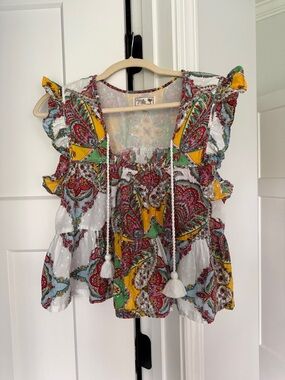 Millie Yellow Paisley Ruffle Sleeve Peasant Top